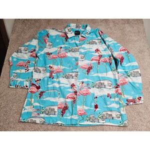 Nick & Nora Womens 3XL Flannel Pajama Set Flamingo Airstream Winter Blue PJs